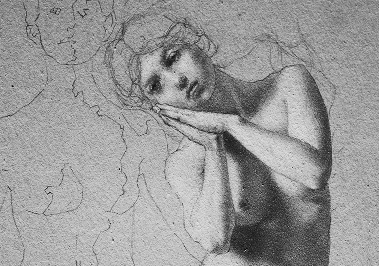 Antoine Verdier - Preparatory drawing – graphite and white chalk on paper - detail